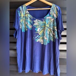 Apt 9 Women's Navy Blue 3X Floral Silver Beaded Detail Short Sleeve Blouse